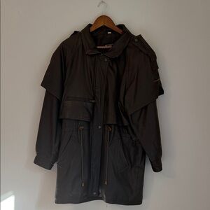 Dark Brown Hooded leather Miropa Jacket Capelet design men’s Size M/L